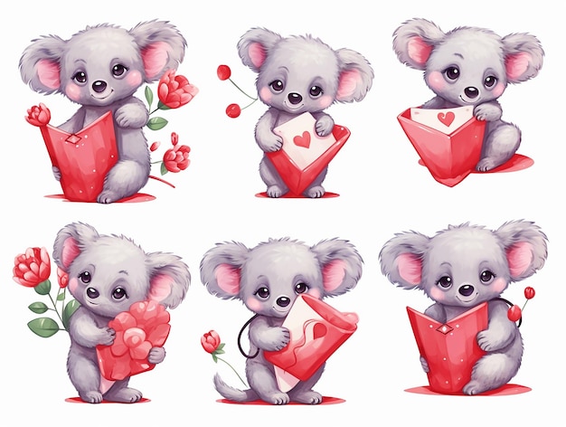 Acuarela de amor del día de San Valentín pareja de koala dibujo a mano ilustración de acuarela para tarjeta de felicitación o diseño de invitación