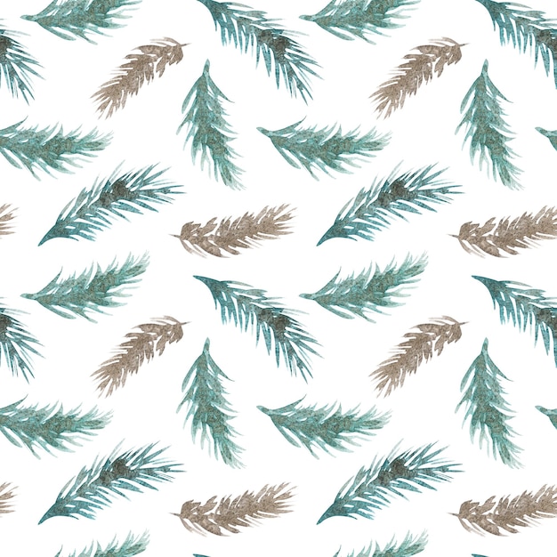 Acuarela árbol de Navidad ramas de patrones sin fisuras Textura pintada a mano firneedle elementos naturales