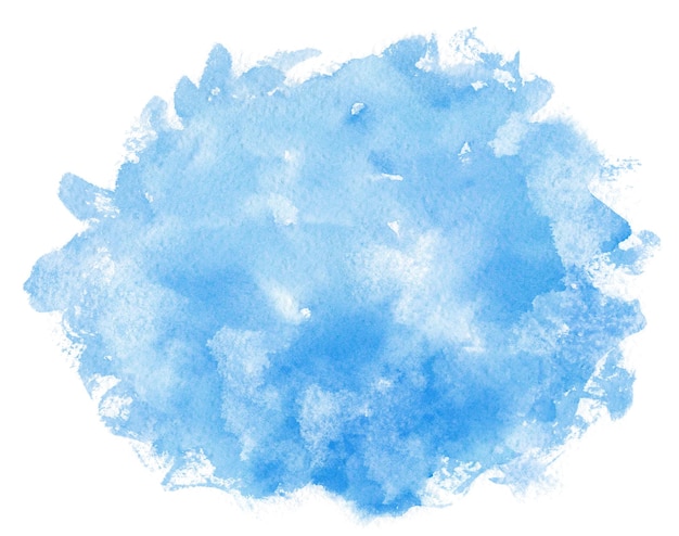 Acuarela azul abstracta sobre fondo blanco El color salpicado en el papel dibujado a mano