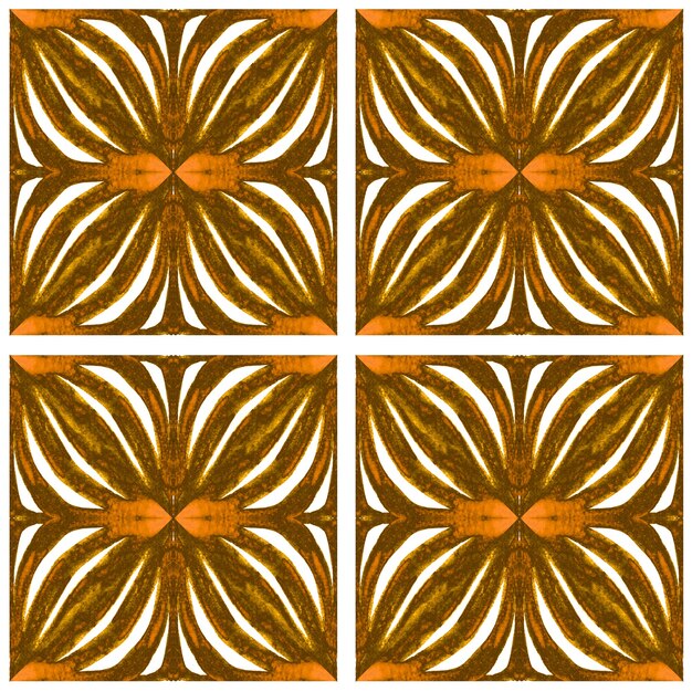 Acuarela de azulejo de patrones sin fisuras. Azulejos de cerámica portuguesa tradicional. Fondo abstracto dibujado a mano. Obras de arte en acuarela para textiles, papel tapiz, impresión, diseño de trajes de baño. Patrón de azulejo naranja.
