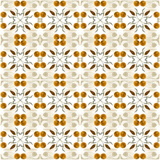 Acuarela de azulejo de patrones sin fisuras. Azulejos de cerámica portuguesa tradicional. Fondo abstracto dibujado a mano. Obras de arte en acuarela para textiles, papel tapiz, impresión, diseño de trajes de baño. Patrón de azulejo naranja.