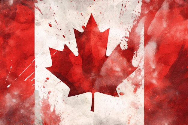 Acuarela bandera canadiense roja y blanca.