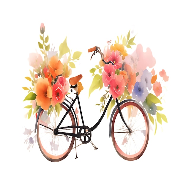 Acuarela Bicicleta con una flor