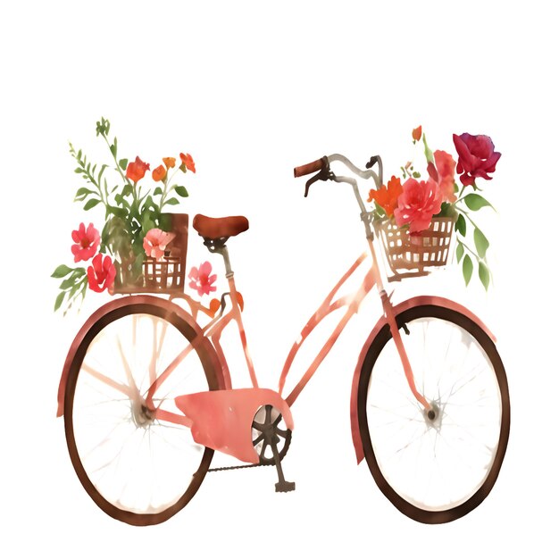 Foto acuarela bicicleta con una flor