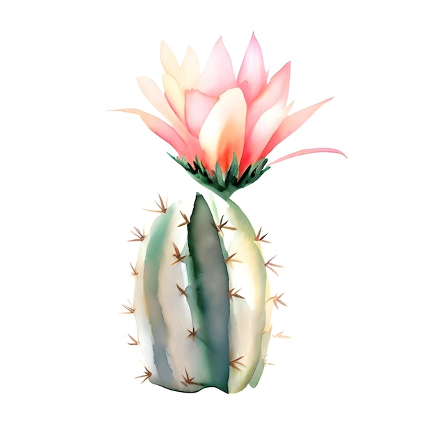 Acuarela Blooming cactus con flores en macetas vintage