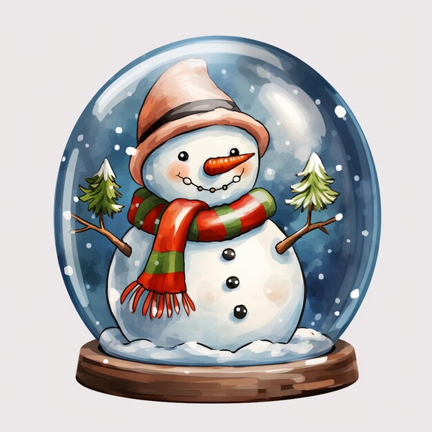 acuarela bola de nieve de alta calidad con un lindo muñeco de nieve