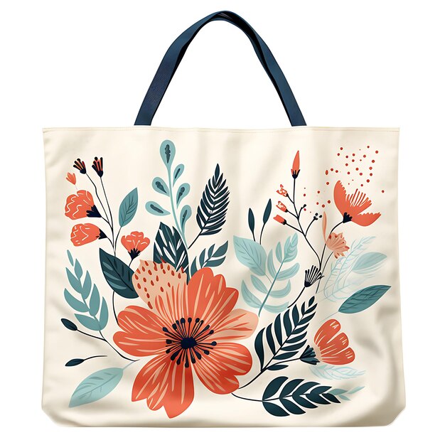 Acuarela de una bolsa de tela cosida a mano con un diseño de camiseta clipart rectangular con estampado floral