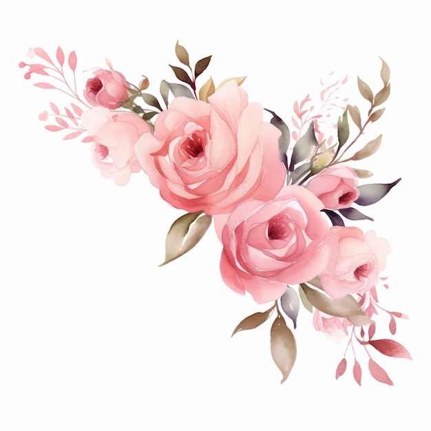 Foto acuarela con borde floral enrojecido rosa clipart de rosa