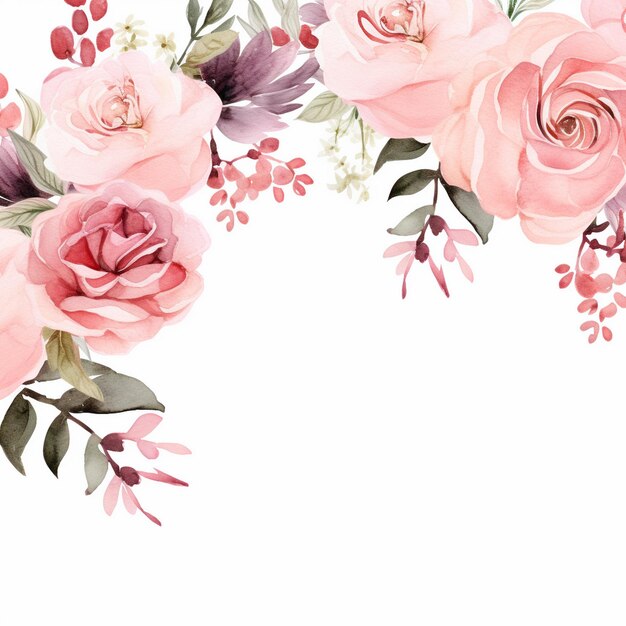 Acuarela con borde floral enrojecido rosa clipart de rosa