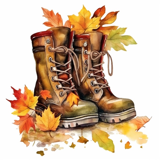 Acuarela botas de otoño Clipart fondo blanco