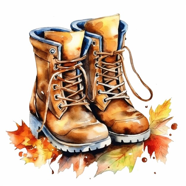 Acuarela botas de otoño Clipart fondo blanco