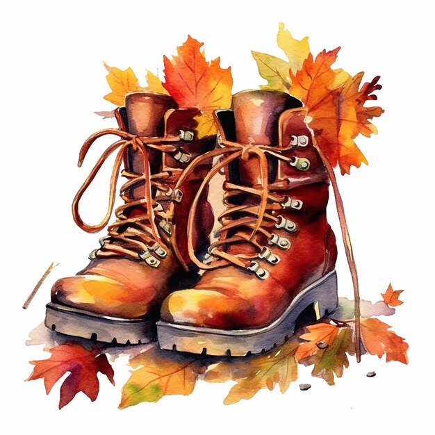 Acuarela botas de otoño Clipart fondo blanco