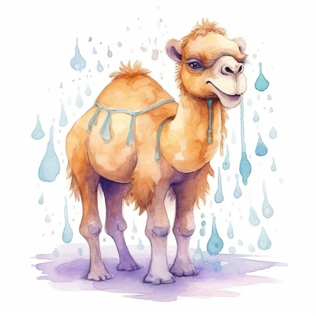 Acuarela camello bajo la lluvia acuarela