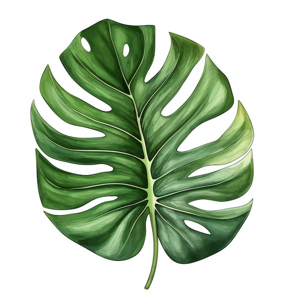 Acuarela, caricatura, monstera, hojas, clipart, contra, fondo blanco