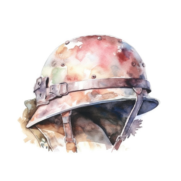 Foto acuarela del casco de un soldado