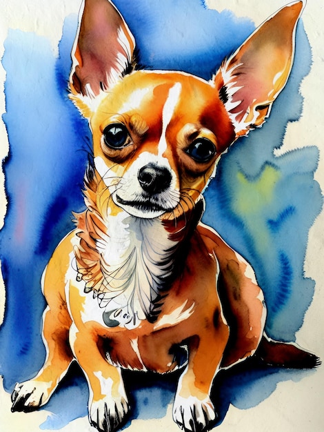 Acuarela Chihuahua Pintura Ilustración Artística Reproducción