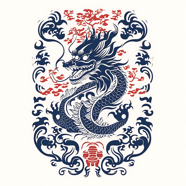 Acuarela China Tema Dragón Caligrafía Marco Tinta Pincel Arte Elegante Dragón Patrón artes creativas