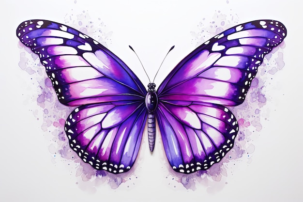 Acuarela de colores púrpura mariposa monarca el fondo de la ilustración