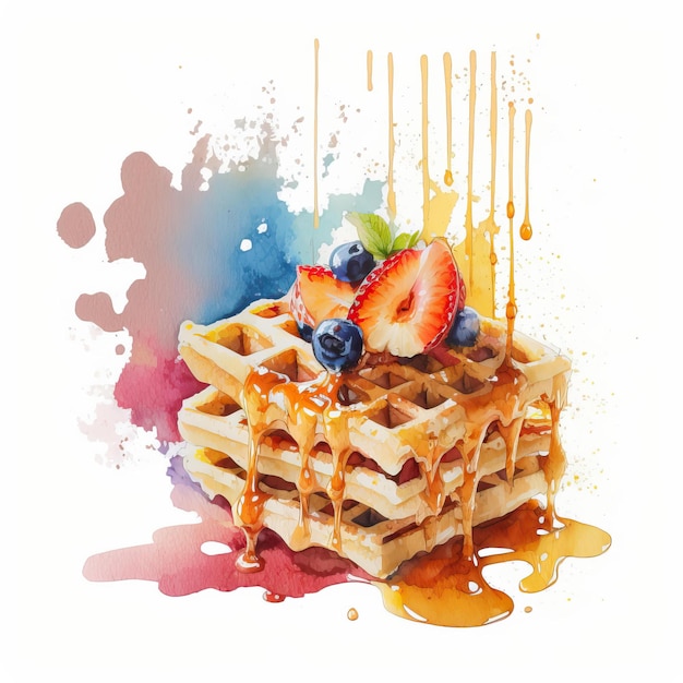 Acuarela Comida Waffles Deliciosa Ilustración