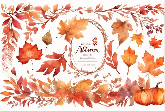 acuarela conjunto ilustración vectorial de otoño th