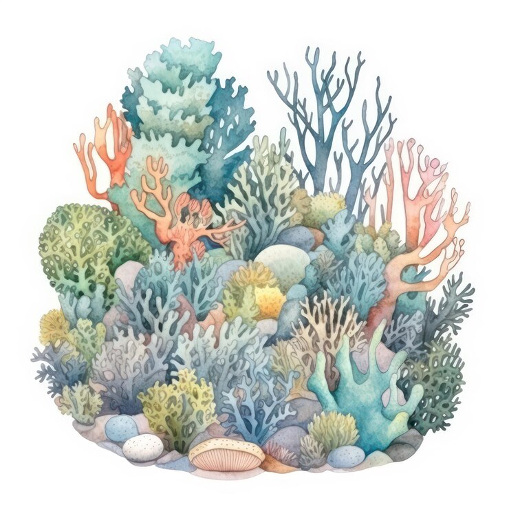 acuarela de coral pintura de arrecifes de coral ecosistemas oceánicos biodiversidad marina ecosistemas marinos