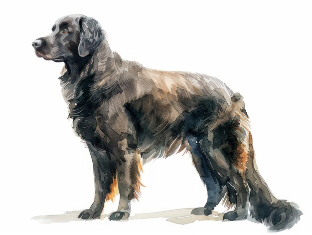 Acuarela de CurlyCoated Retriever aislada sobre un fondo blanco