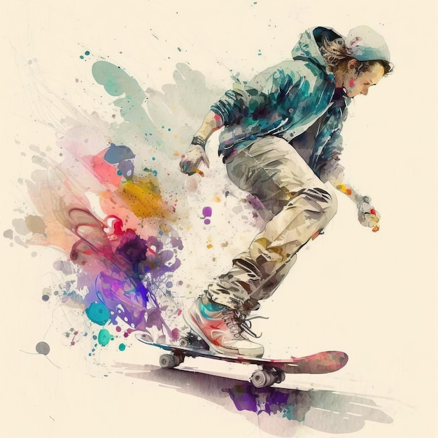 Acuarela Deportes Ilustración digital Creative Skateboarding