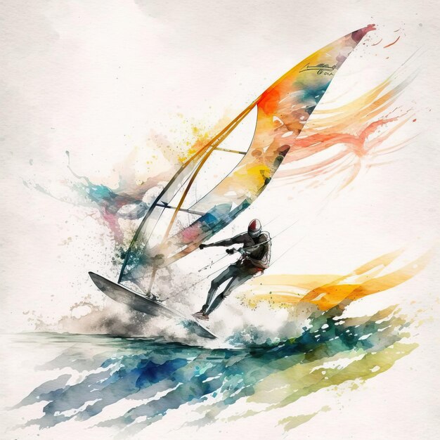 Acuarela Deportes Ilustración digital Windsurf creativo