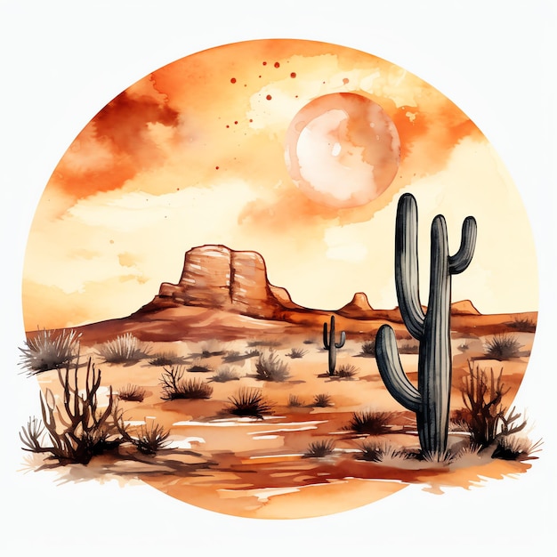 Foto acuarela desierto atardecer occidental salvaje oeste vaquero desierto ilustración clipart