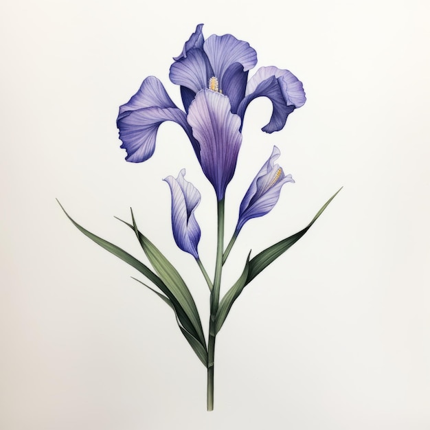 Foto acuarela detallada iris dibujo ilustración botánica minimalista por hyacinthe rigaud