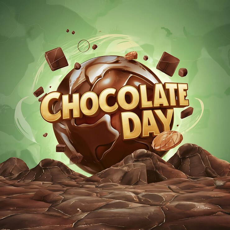 Foto acuarela del día mundial del chocolate con fondo de colina de piedra de chocolate en 3d