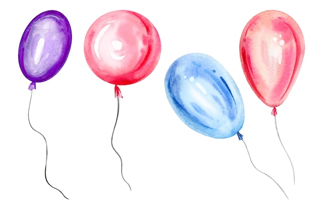 acuarela dibujada a mano con aire diferente rosa azul lila globos transparentes globo red redondo
