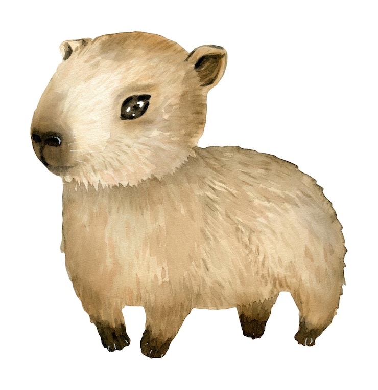 Foto acuarela dibujada a mano animales lindos bebés de capibara