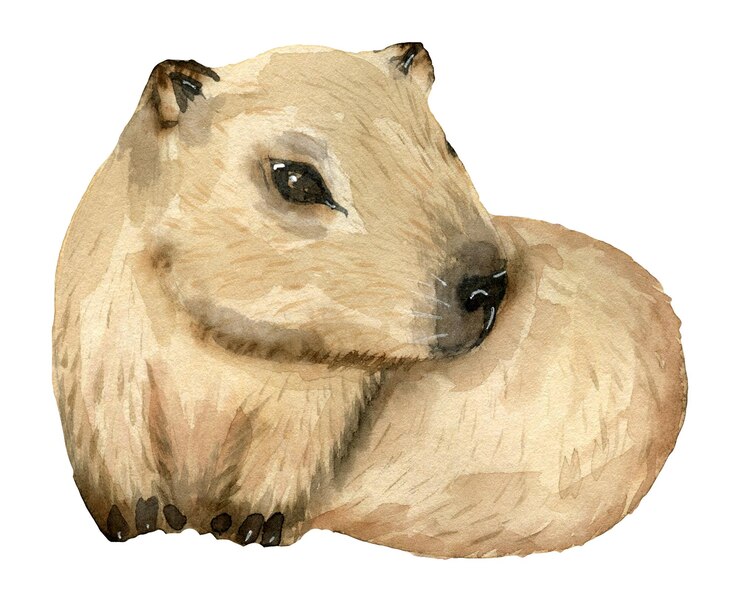 Foto acuarela dibujada a mano animales lindos bebés de capibara