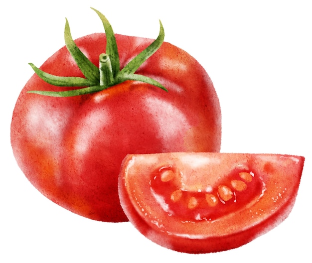 Acuarela dibujada a mano delicioso tomate rojo maduro Ideal para el diseño de envases