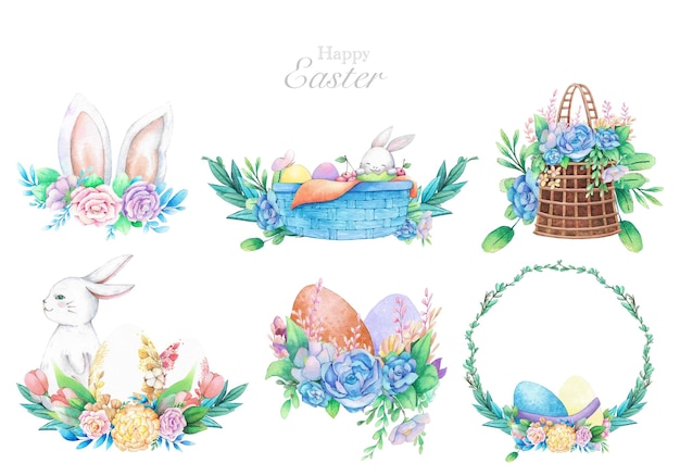 Acuarela dibujada a mano felices pascuas para el diseño Ilustración acuarela