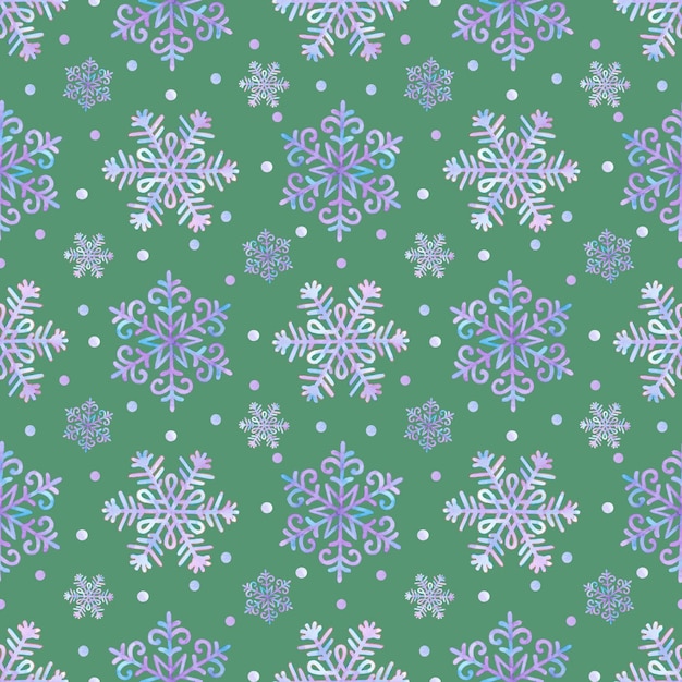 Acuarela dibujada a mano hermosos copos de nieve patrón sin costuras aislado en fondo verde Se puede utilizar para tela textil y otros productos impresos