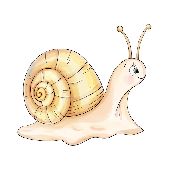 Acuarela de dibujos animados caracol aislado Jardinería clipart dibujado a mano