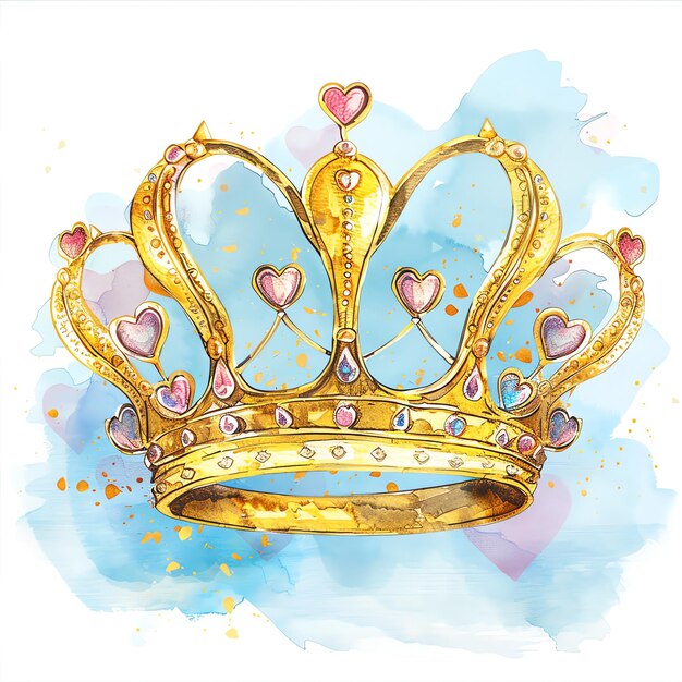 acuarela de dibujos animados corona de oro tiara