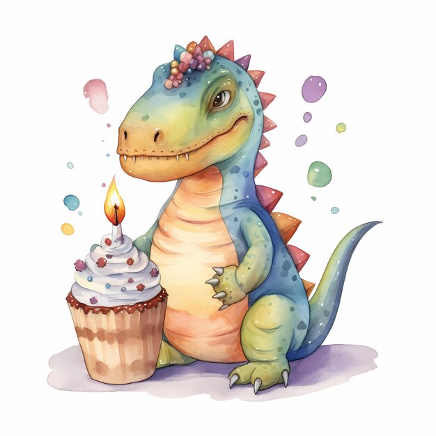 acuarela dinosaurio colorida composición de cumpleaños con un estilo encantador