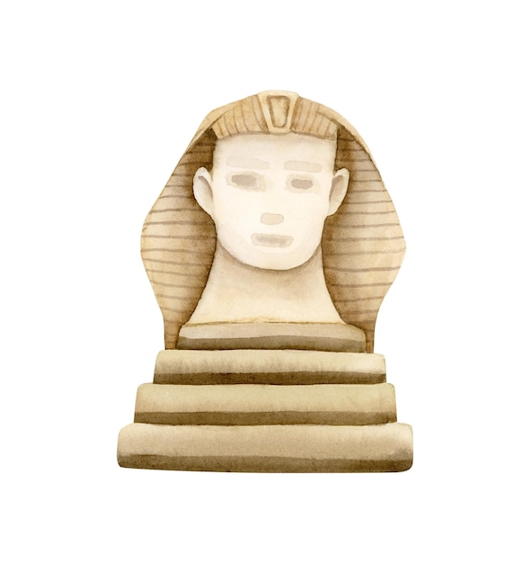 Acuarela Egipto estatua de Esfinge para Haggadat Pesach Pascua símbolos aislados sobre fondo blanco