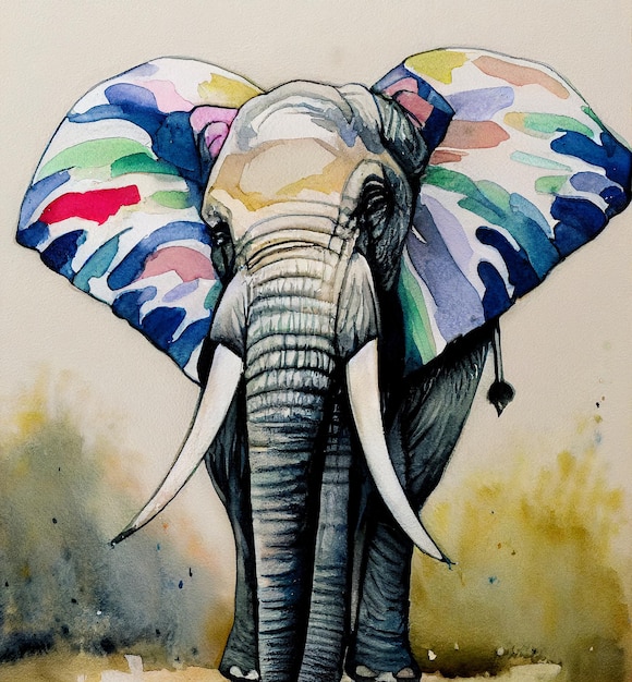 Acuarela de un elefante animal mano dibujar acuarela