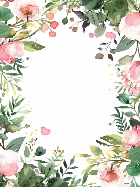 acuarela Espectros blancos en blanco en una hermosa corona floral plantilla de tarjeta de invitación de boda