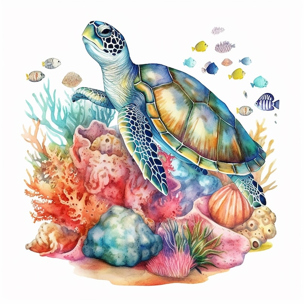 Acuarela estética Ilustración de la vida oceánica