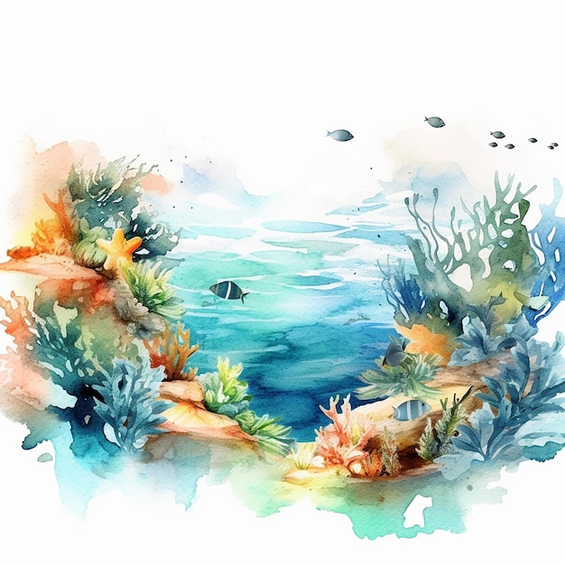 Acuarela estética Ilustración de la vida oceánica