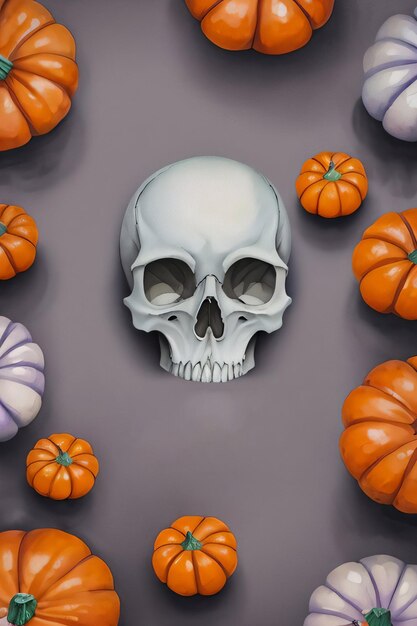 Acuarela estilo fondo de Halloween con calavera y calabaza