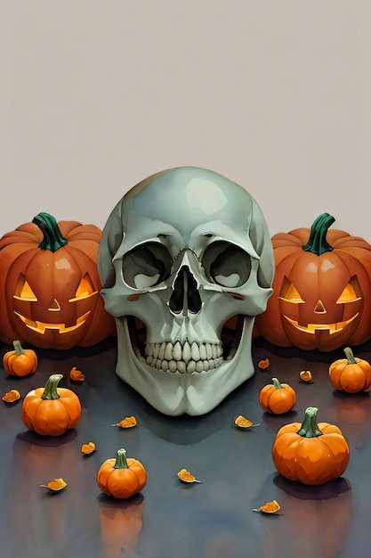 Acuarela estilo fondo de Halloween con calavera y calabaza