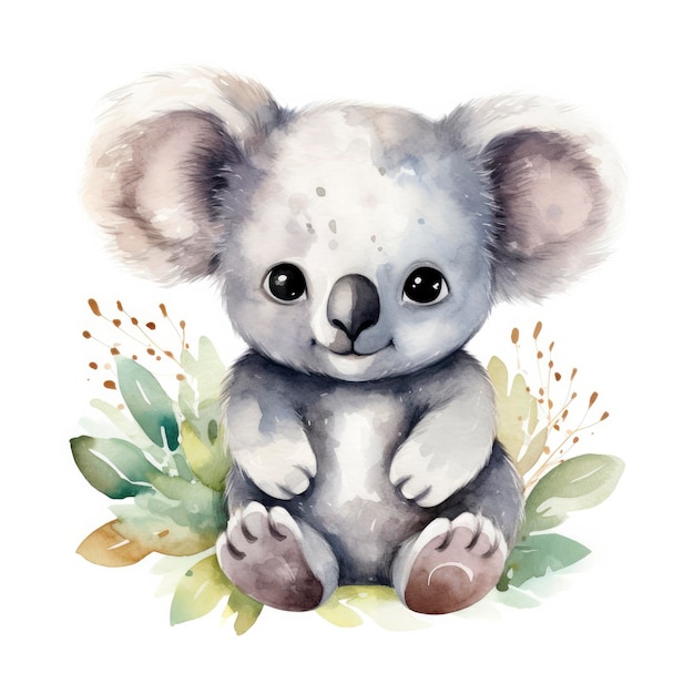 Foto acuarela fantasía bebé koala clip art aislado fondo blanco