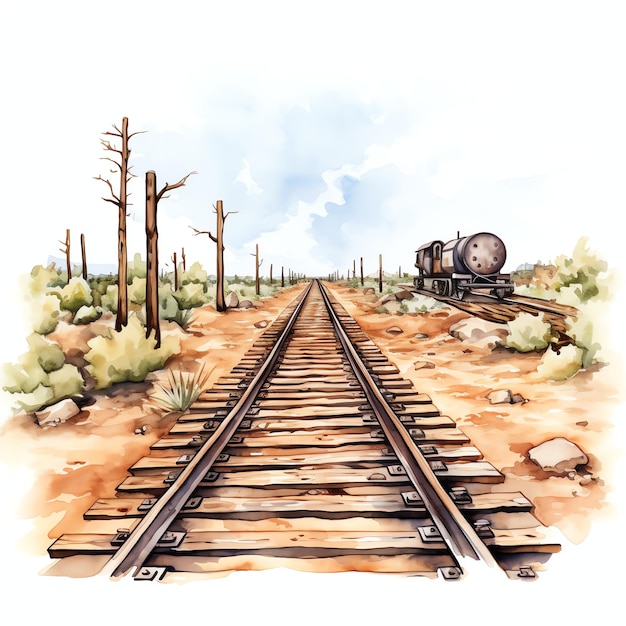 acuarela ferrocarril occidental vías del oeste salvaje vaquero desierto ilustración clipart