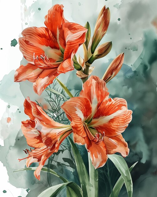 La acuarela de la flor de la amaryllis